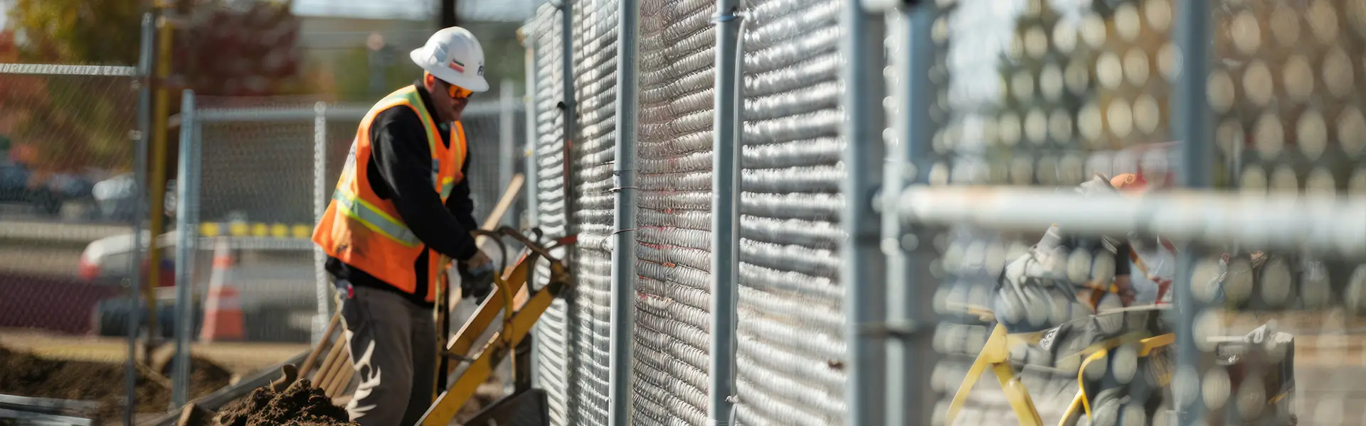 Worker Installing Fence Safety Gear
